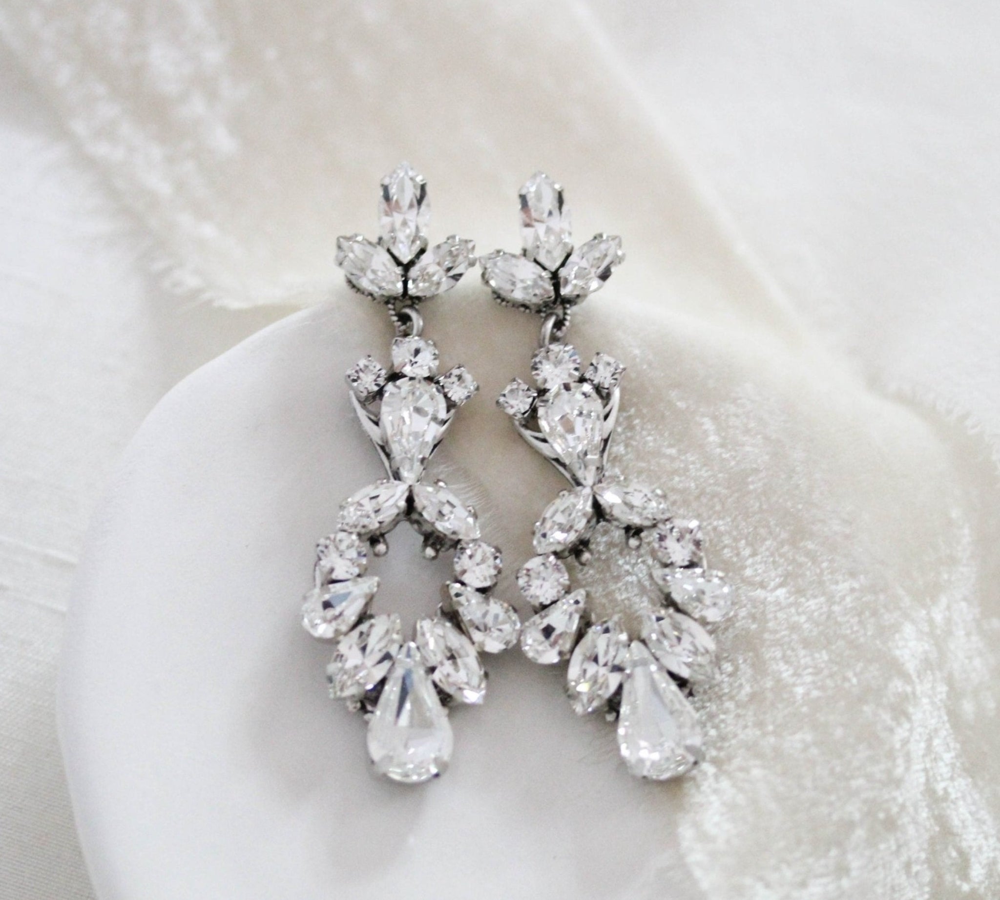 Long Chandelier Bridal earrings with Austrian crystals - HOPE - Treasures by Agnes