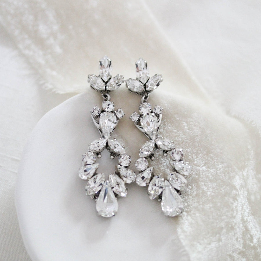 Long Chandelier Bridal earrings with Austrian crystals - HOPE - Treasures by Agnes