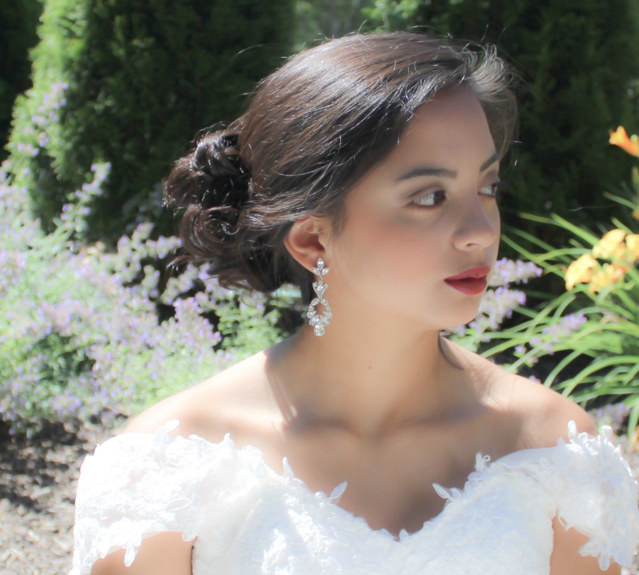 Long Chandelier Bridal earrings with Austrian crystals - HOPE - Treasures by Agnes