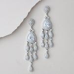 Long chandelier style statement earrings with crystal drops - Farah - Treasures by Agnes