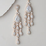 Long chandelier style statement earrings with crystal drops - Farah - Treasures by Agnes