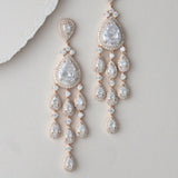 Long chandelier style statement earrings with crystal drops - Farah - Treasures by Agnes