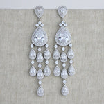 Long chandelier style statement earrings with crystal drops - Farah - Treasures by Agnes