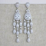 Long chandelier style statement earrings with crystal drops - Farah - Treasures by Agnes