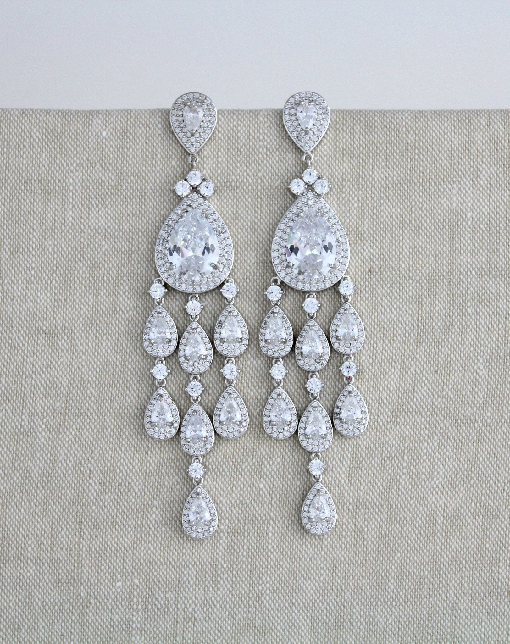 Long chandelier style statement earrings with crystal drops - Farah - Treasures by Agnes