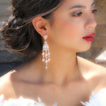 Long chandelier style statement earrings with crystal drops - Farah - Treasures by Agnes