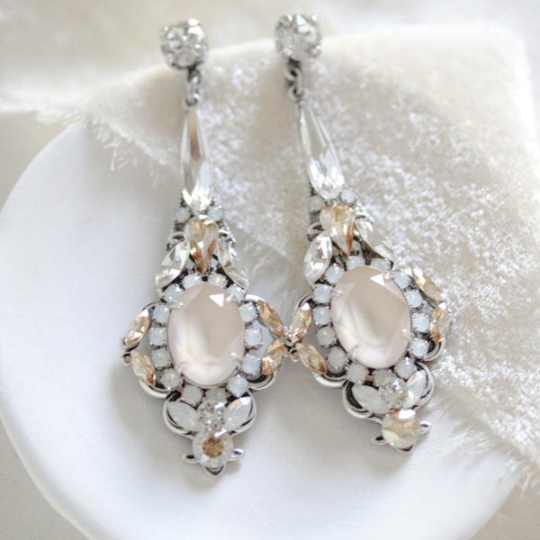 Long Drop Swarovski crystal Wedding earrings - HELEN
