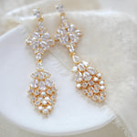 Long cubic zirconia Rose gold bridal earrings - SUMMER