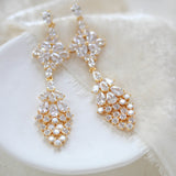 Long cubic zirconia Rose gold bridal earrings - SUMMER