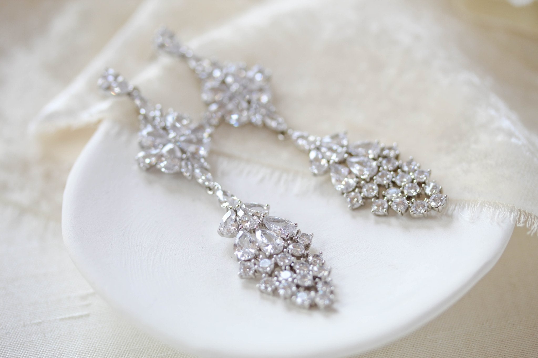 Long cubic zirconia Rose gold bridal earrings - SUMMER