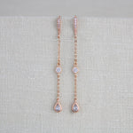 Long Dainty Rose gold CZ earrings for bride - KAYLA - Treasures by Agnes