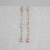 Long Dainty Rose gold CZ earrings for bride - KAYLA - Treasures by Agnes