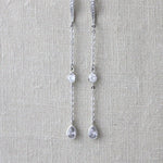 Long Dainty Rose gold CZ earrings for bride - KAYLA - Treasures by Agnes