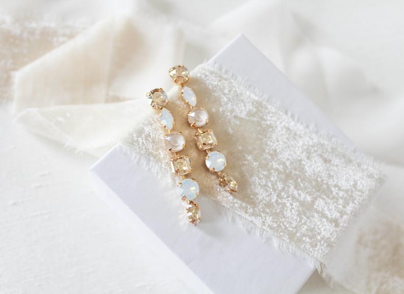 Long dangle crystal bridal earrings - ALICE