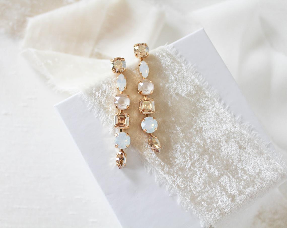 Long dangle crystal bridal earrings - ALICE