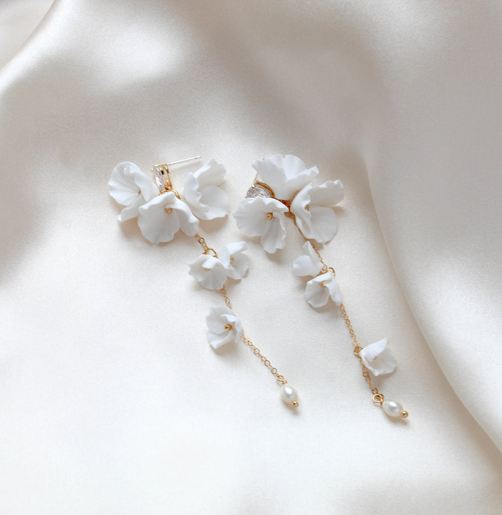 Long floral Statement Wedding earrings for Bride - MEADOW - Treasures by Agnes