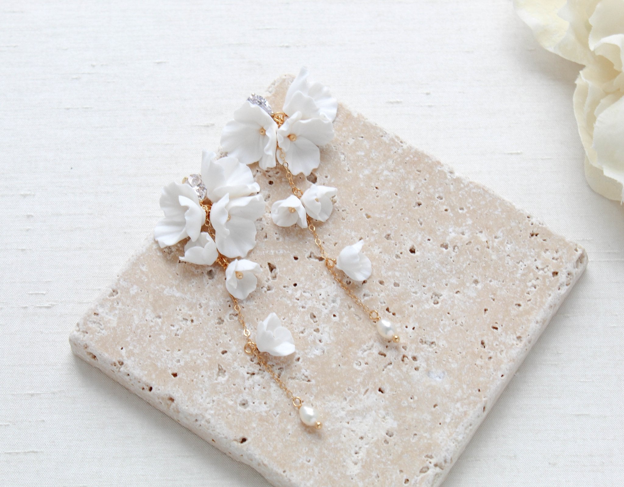 Long floral Statement Wedding earrings for Bride - MEADOW - Treasures by Agnes