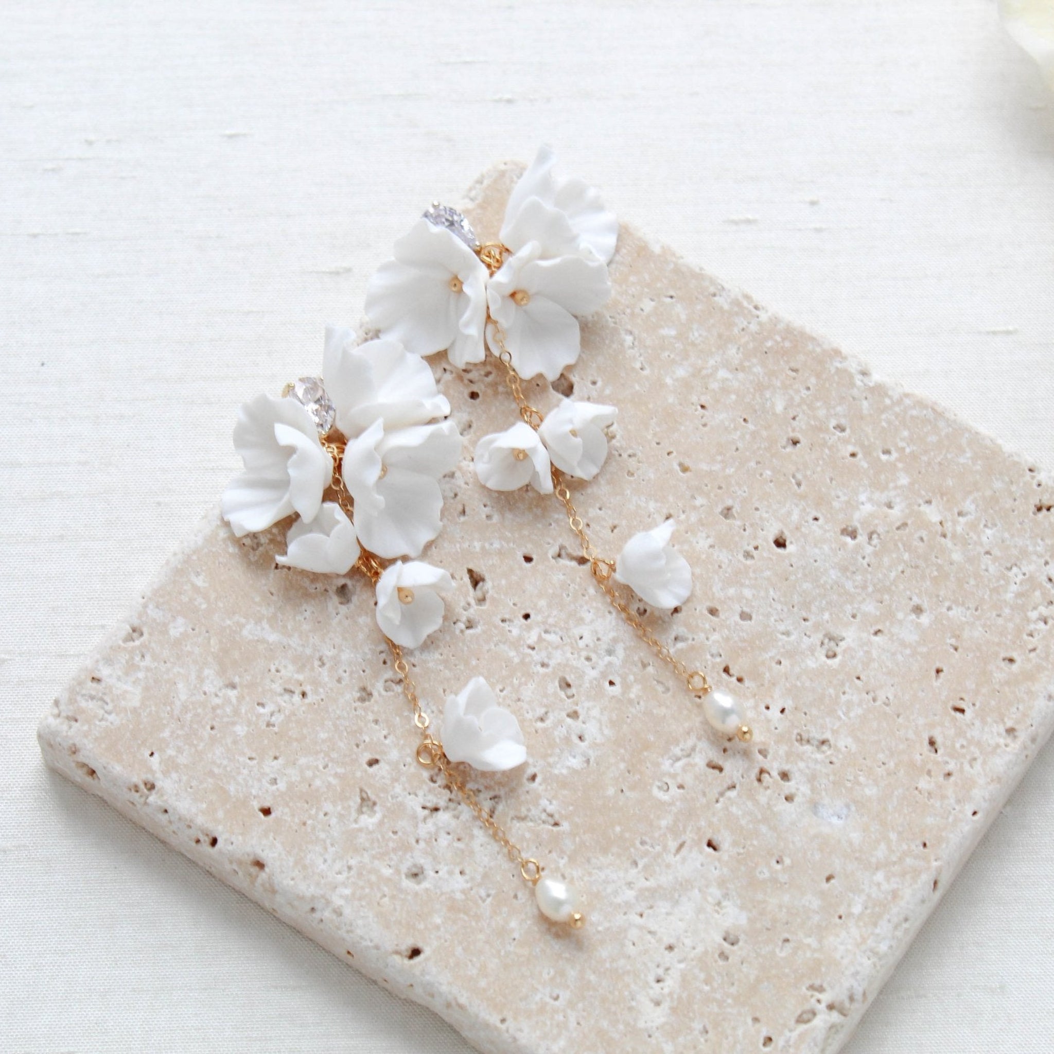 Long floral Statement Wedding earrings for Bride - MEADOW - Treasures by Agnes