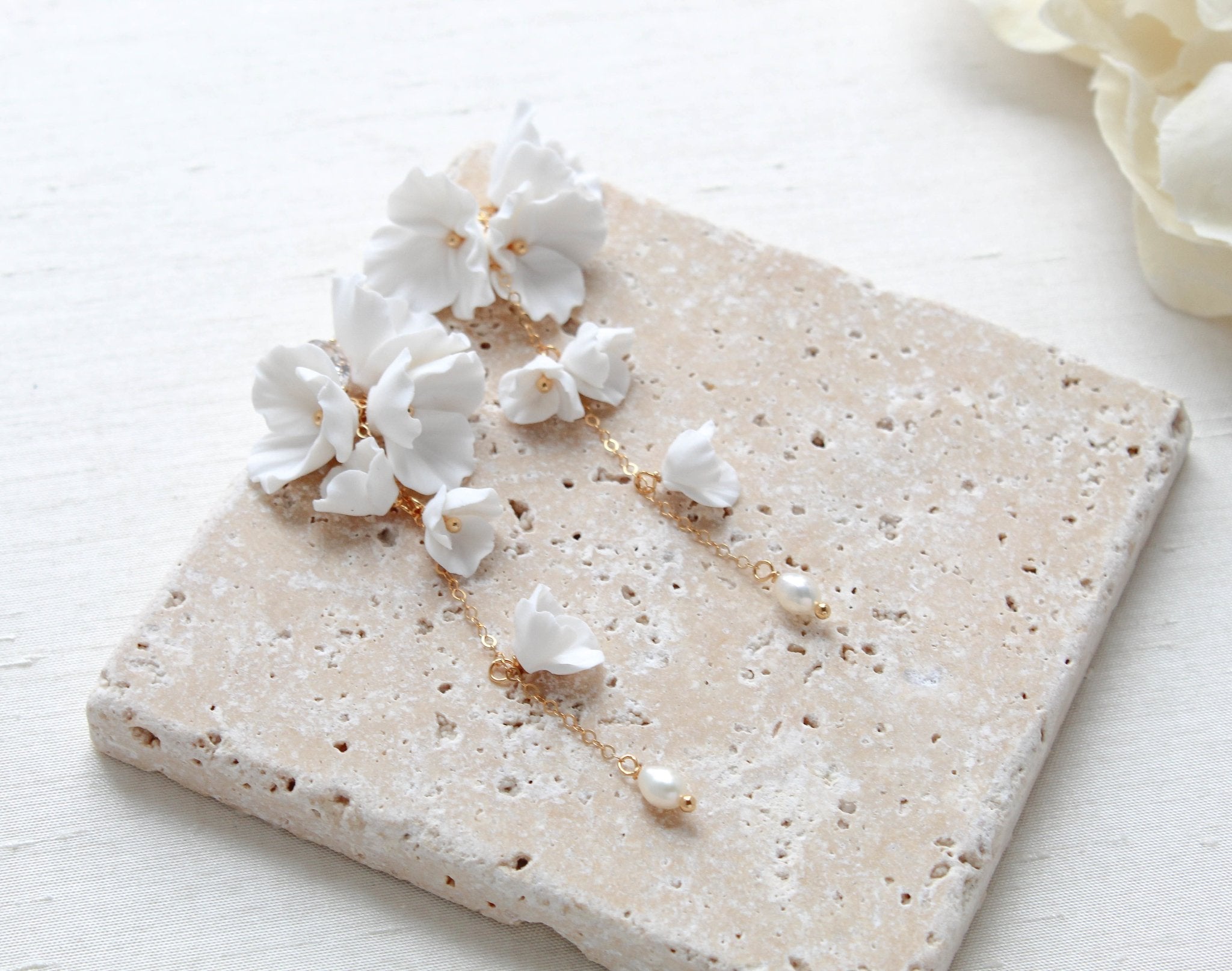 Long floral Statement Wedding earrings for Bride - MEADOW - Treasures by Agnes
