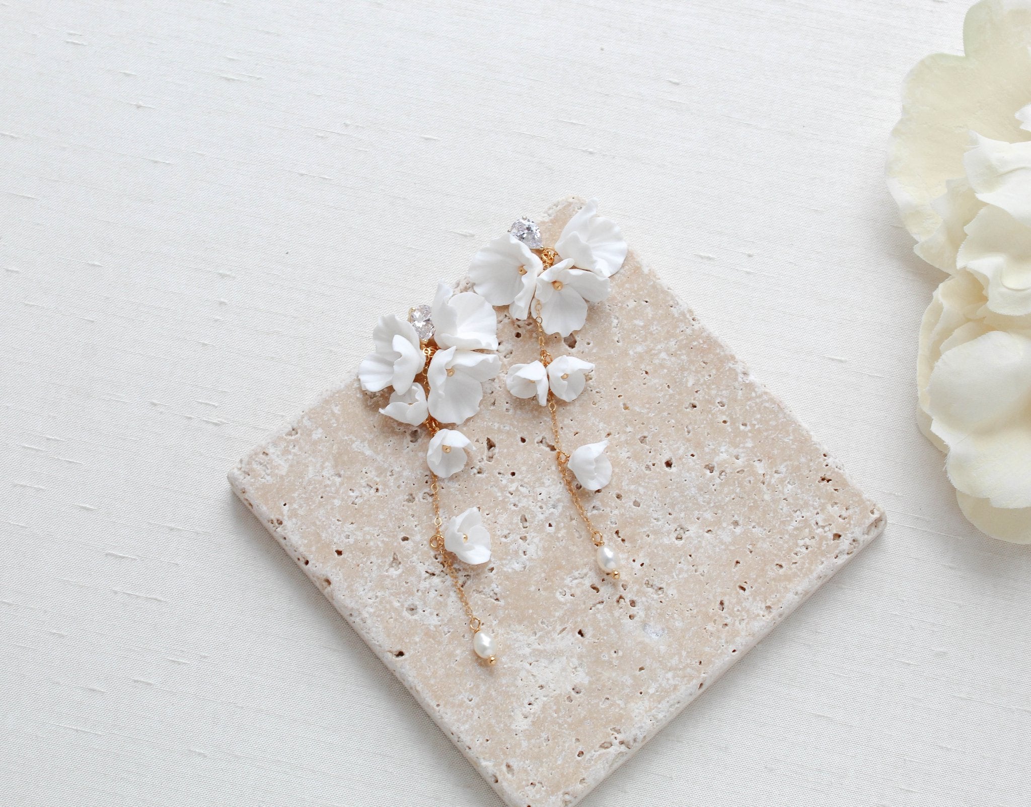 Long floral Statement Wedding earrings for Bride - MEADOW - Treasures by Agnes