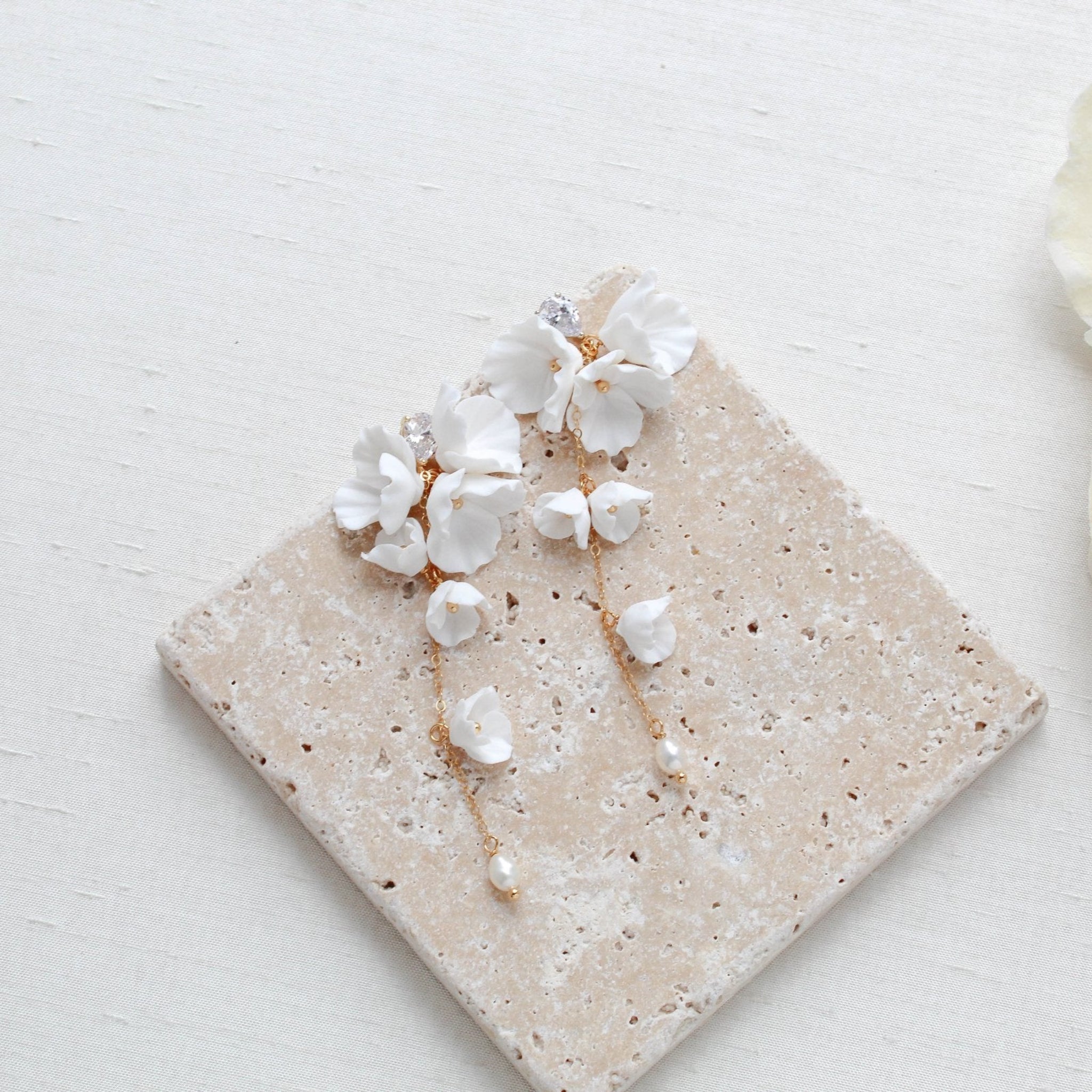 Long floral Statement Wedding earrings for Bride - MEADOW - Treasures by Agnes