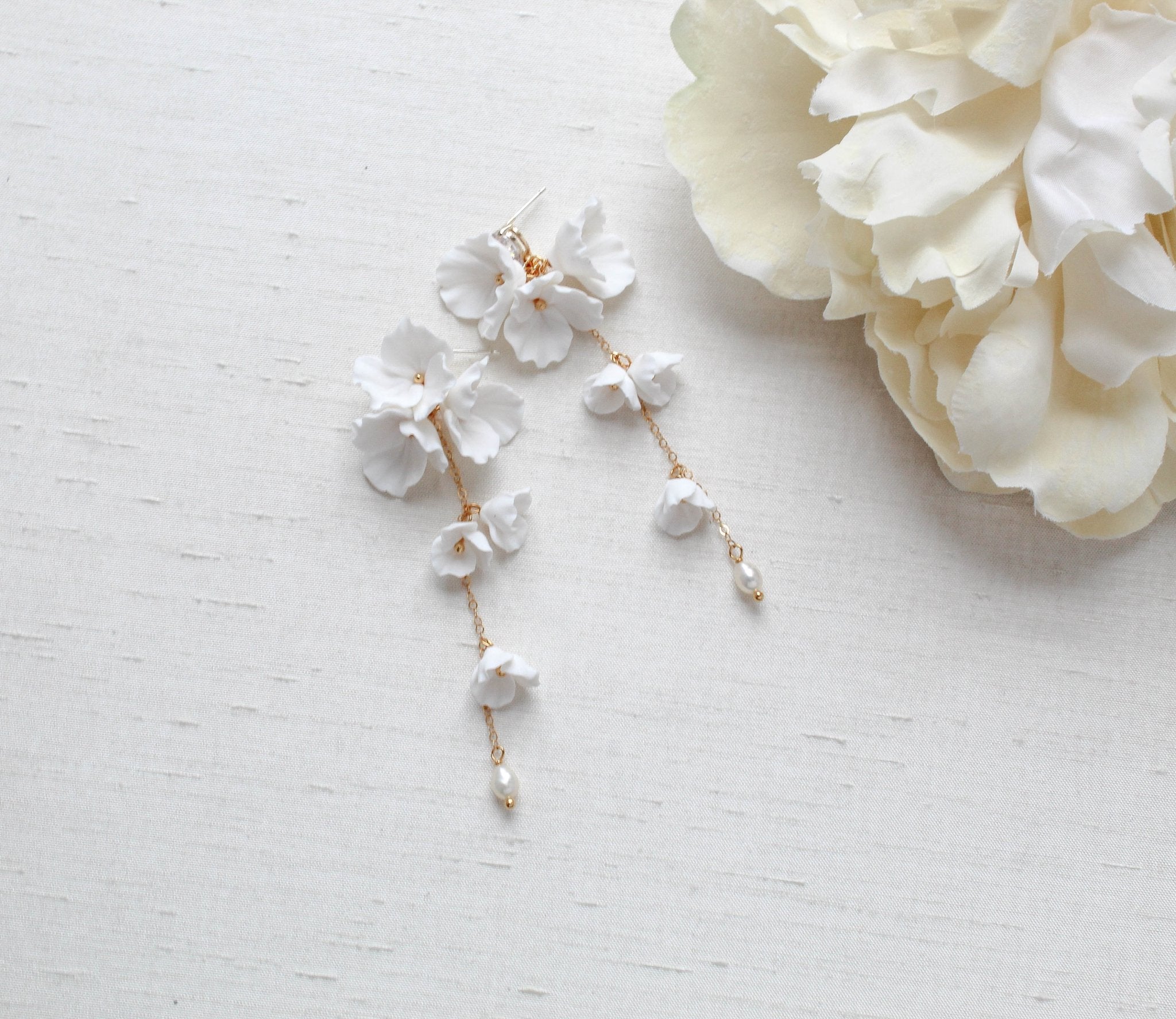 Long floral Statement Wedding earrings for Bride - MEADOW - Treasures by Agnes