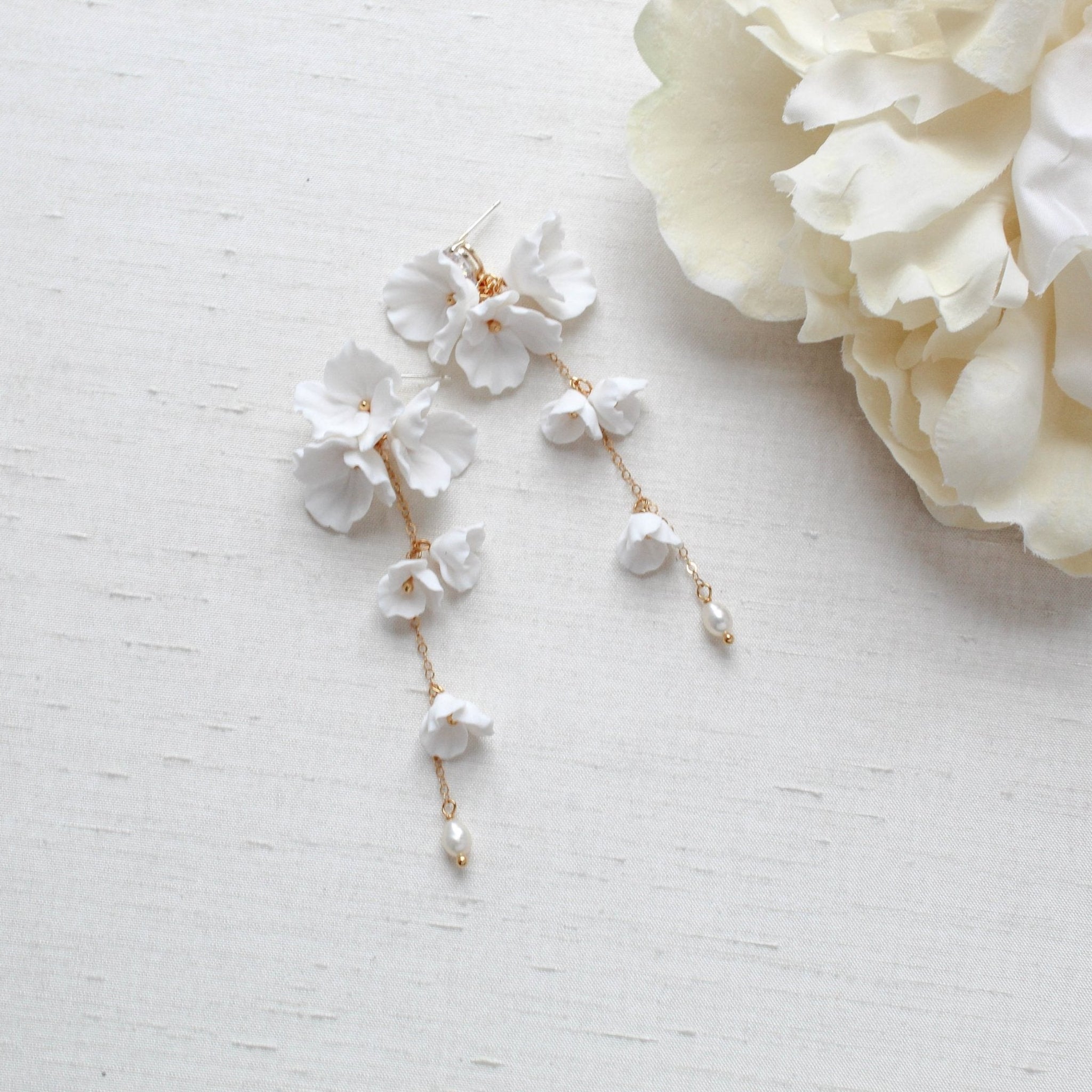 Long floral Statement Wedding earrings for Bride - MEADOW - Treasures by Agnes