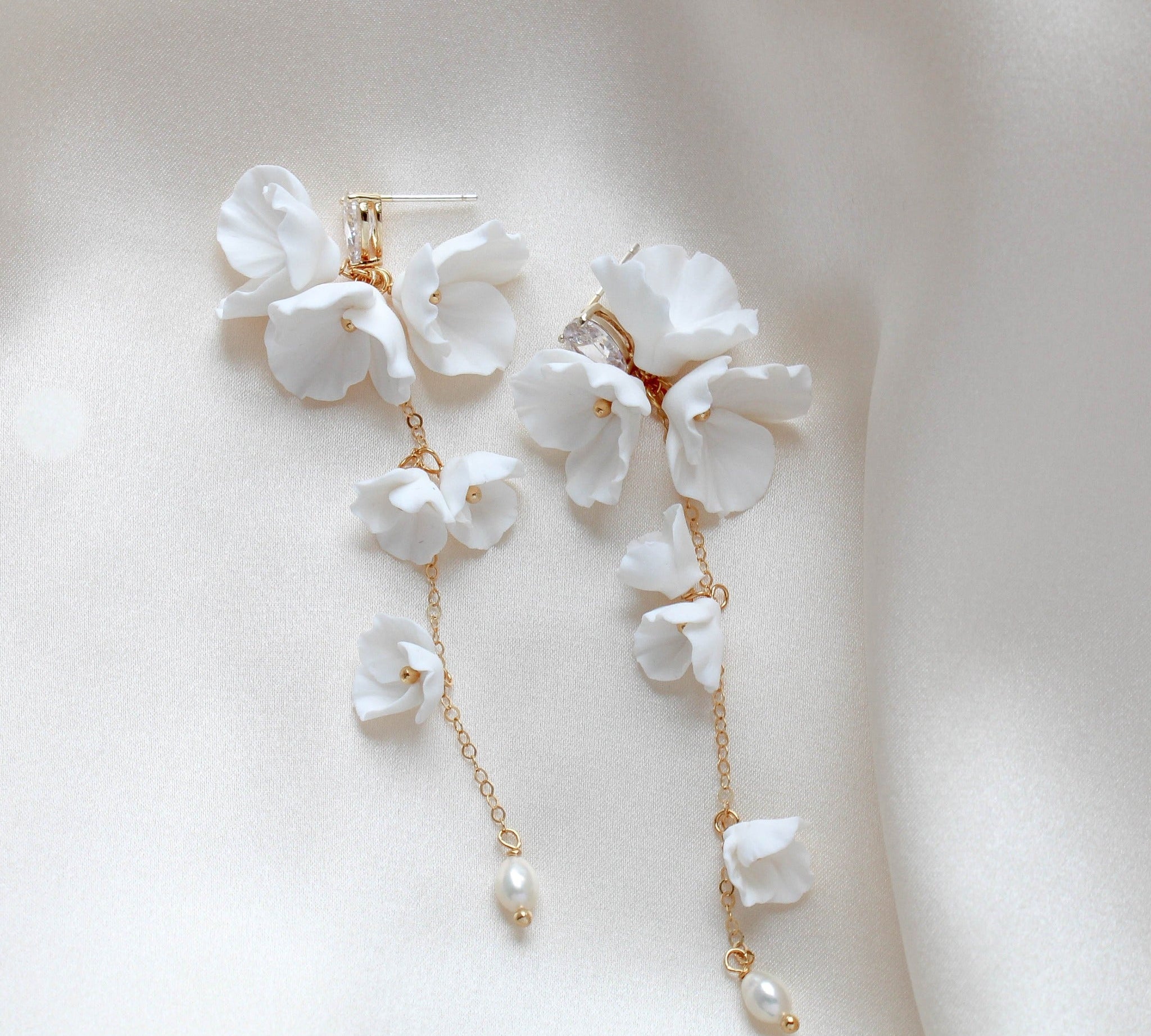 Long floral Statement Wedding earrings for Bride - MEADOW - Treasures by Agnes