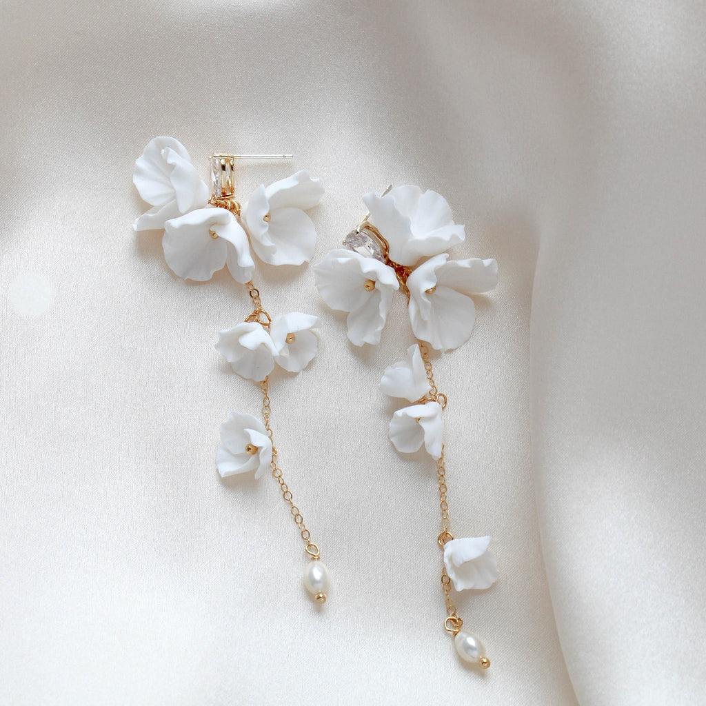 Long floral Statement Wedding earrings for Bride - MEADOW - Treasures by Agnes