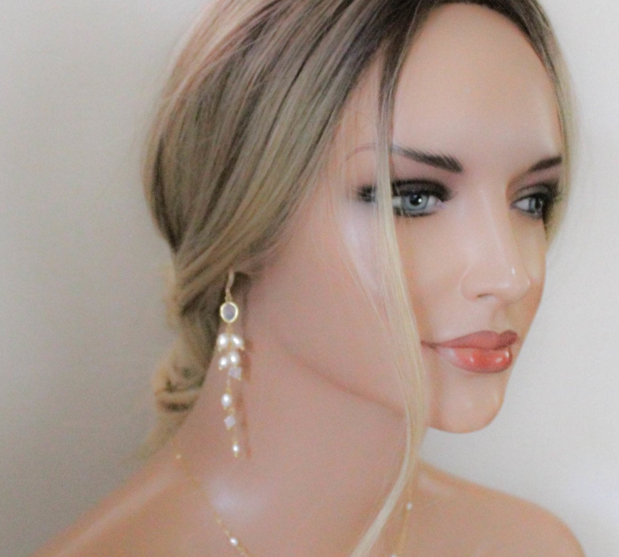 Long Freshwater pearl earrings for Bride - VIVIAN - Treasures by Agnes