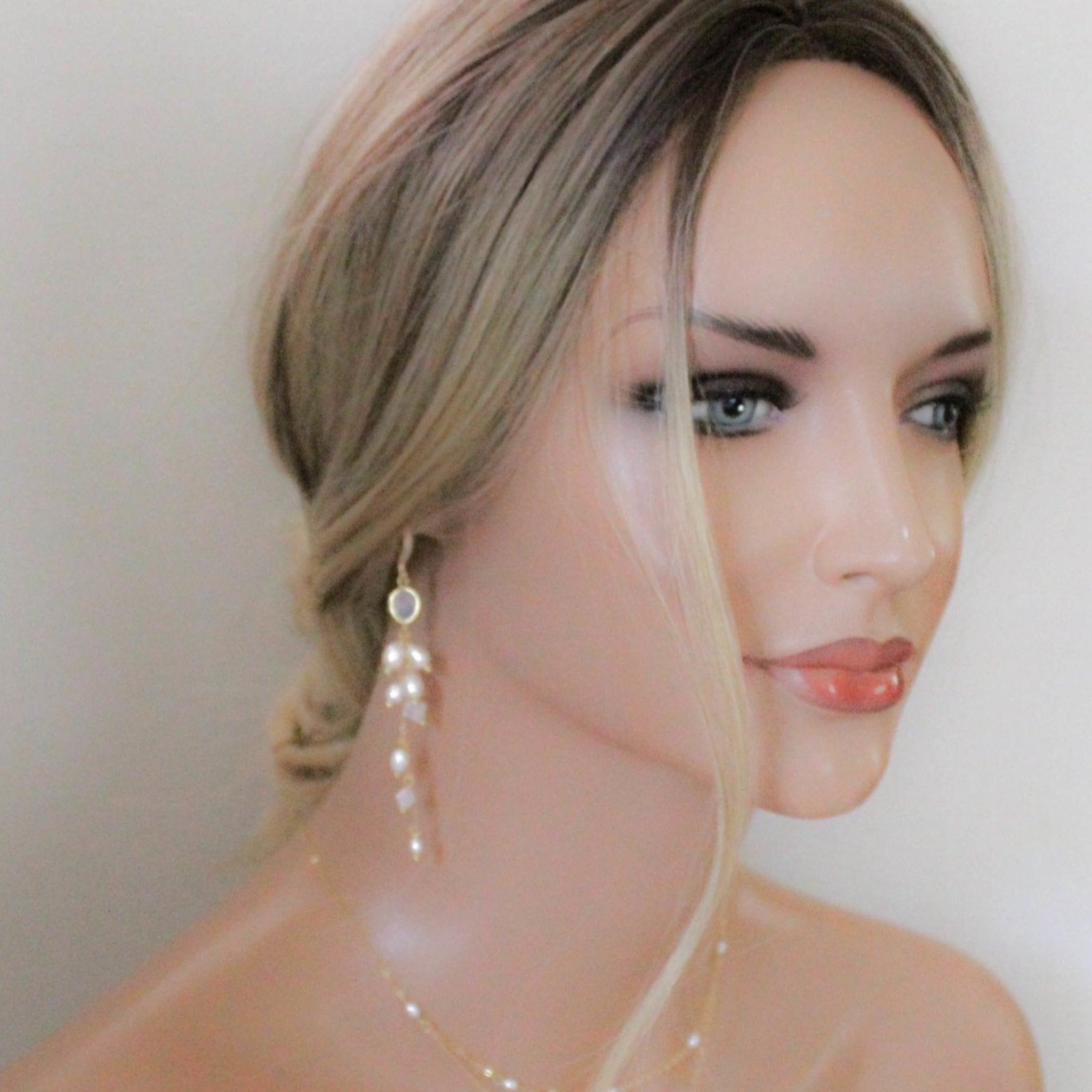 Long Freshwater pearl earrings for Bride - VIVIAN - Treasures by Agnes
