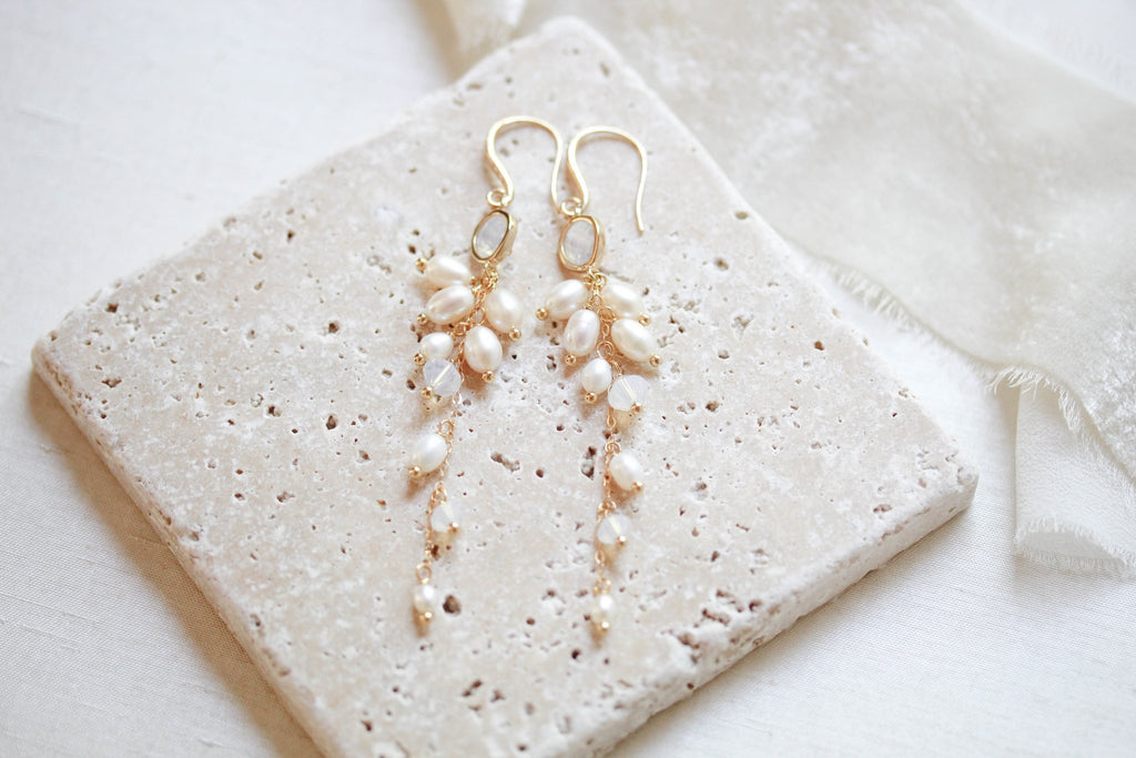 Long Freshwater pearl earrings for Bride - VIVIAN - Treasures by Agnes