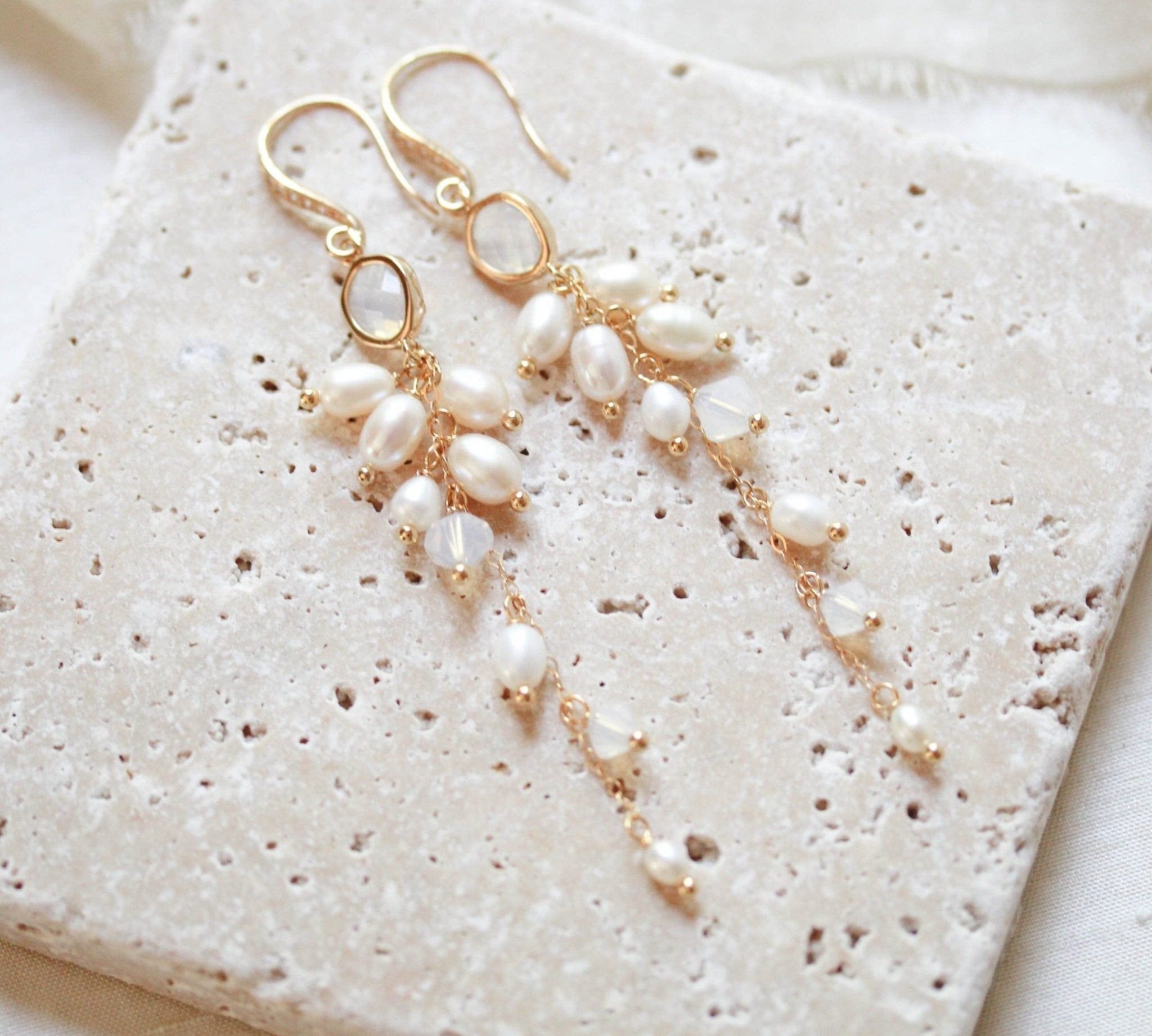 Long Freshwater pearl earrings for Bride - VIVIAN - Treasures by Agnes