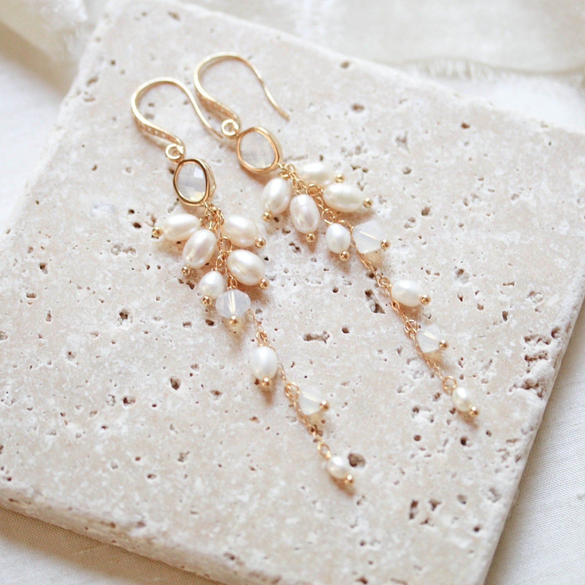 Long Freshwater pearl earrings for Bride - VIVIAN - Treasures by Agnes