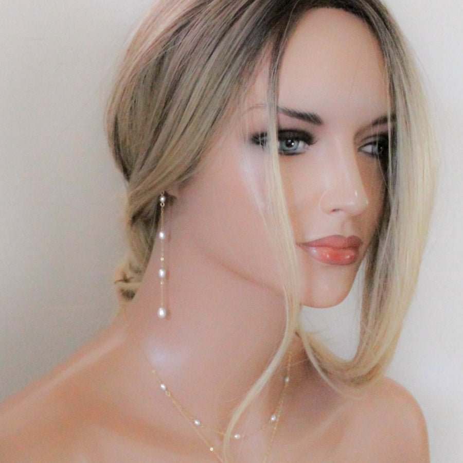Long gold and pearl earrings - DEMI - Treasures by Agnes