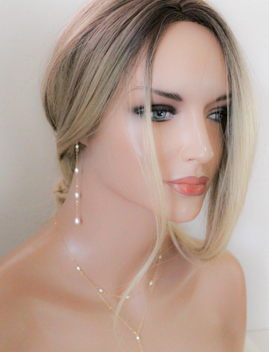 Long gold and pearl earrings - DEMI - Treasures by Agnes