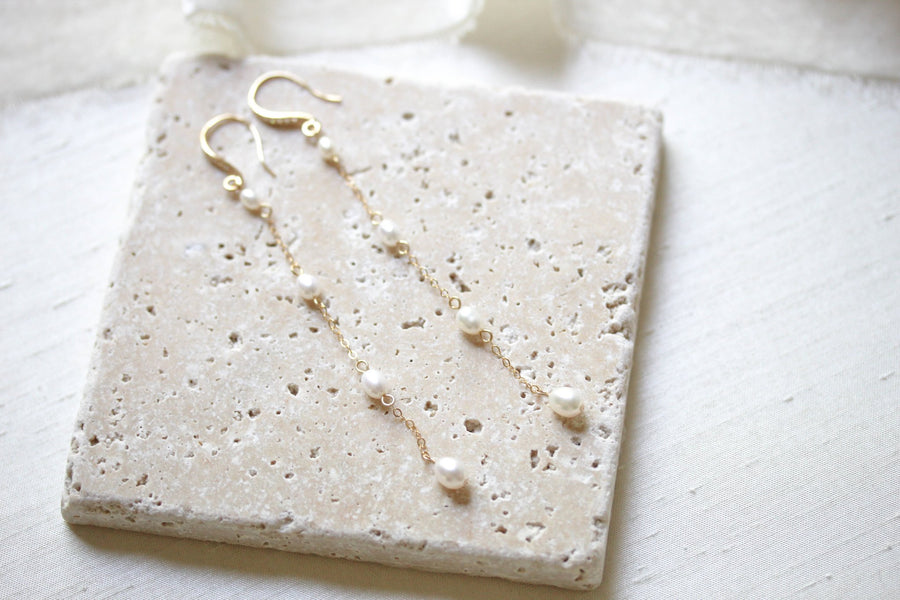 Long gold and pearl earrings - DEMI - Treasures by Agnes