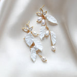 Long gold earrings with pearls and floral details - MARLENA - Treasures by Agnes
