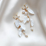 Long gold earrings with pearls and floral details - MARLENA - Treasures by Agnes