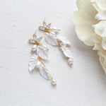 Long gold earrings with pearls and floral details - MARLENA - Treasures by Agnes