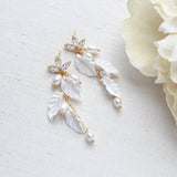 Long gold earrings with pearls and floral details - MARLENA - Treasures by Agnes