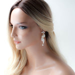 Long gold earrings with pearls and floral details - MARLENA - Treasures by Agnes