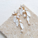 Long gold earrings with pearls and floral details - MARLENA - Treasures by Agnes
