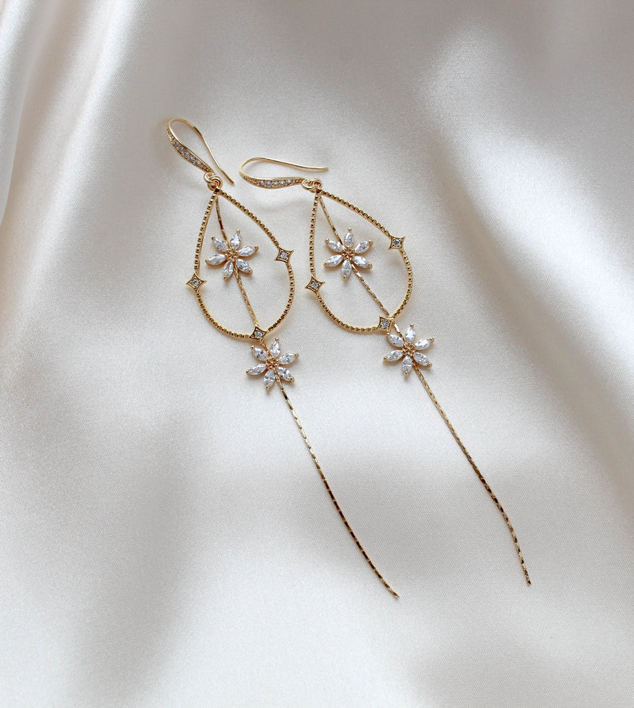 Long gold minimalist statement Bridal earrings - SERAPHENA - Treasures by Agnes