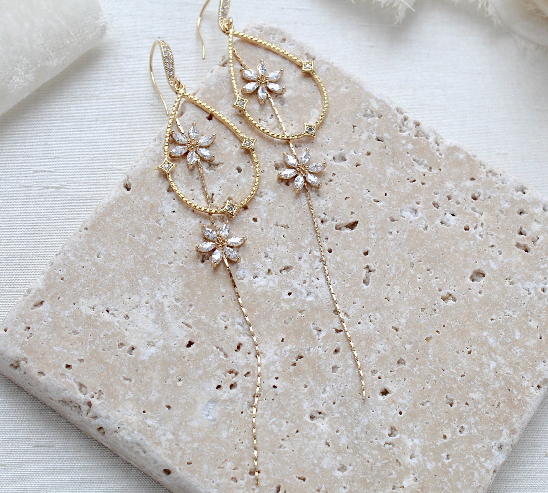 Long gold minimalist statement Bridal earrings - SERAPHENA - Treasures by Agnes