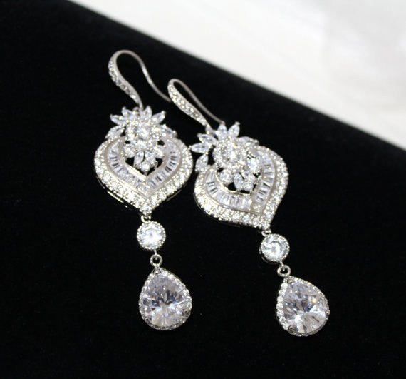Long Rose gold chandelier Wedding earrings - EMMA - Treasures by Agnes