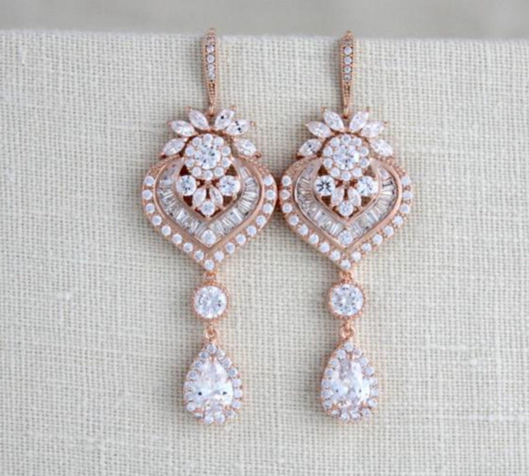 Long Rose gold chandelier Wedding earrings - EMMA - Treasures by Agnes
