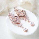 Long rose gold Crystal and pearl chandelier wedding earrings - EMMA - Treasures by Agnes