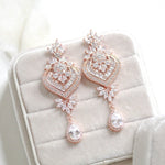 Long rose gold Crystal and pearl chandelier wedding earrings - EMMA - Treasures by Agnes
