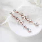 Long Rose gold Swarovski crystal Bridal earrings - JOY - Treasures by Agnes